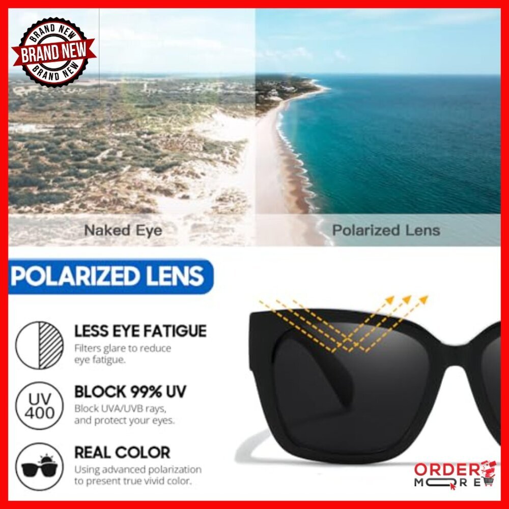 Women's Polarized Fit Over Glasses Sunglasses, Oversized Square Frame, UV400 - Picture 6 of 7